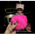 Diamond Monchichi Rabbit Fur Pom Pom Keychain For Key Bag